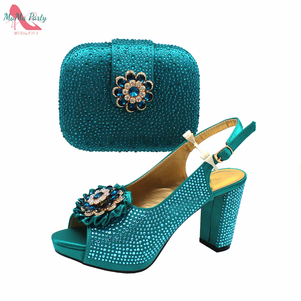 Buckle Strap Sandals Nigerian Women Shoes and Bag Set in Yellow Color with Shinning Crystal Italian Lady Shoes and Bag for Party