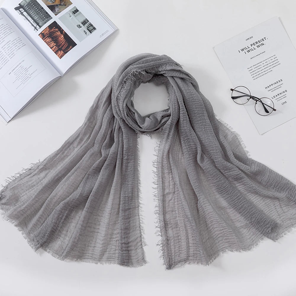 2026 Muslim Fashion Women Crinkle Hijab Scarf Soft Solid Head Scarves Turban Shawls and Wraps Hijab femme musulman kopftuch