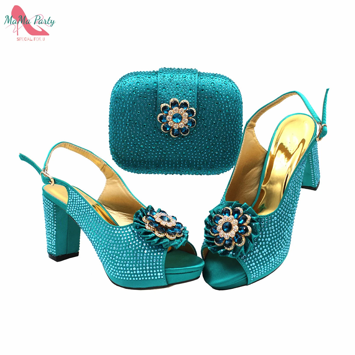 Buckle Strap Sandals Nigerian Women Shoes and Bag Set in Yellow Color with Shinning Crystal Italian Lady Shoes and Bag for Party