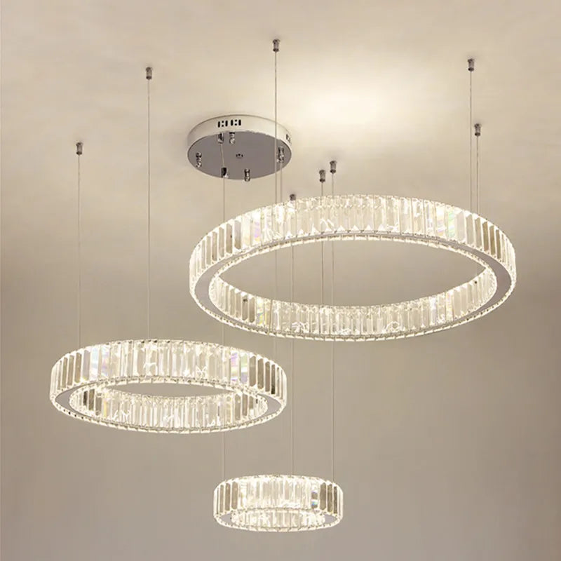 Modern Luxury Led Dimmable Pendant Lights Lustre Living Room Chandelier Lamp Fixtures Foyer Shiny Steel  Luminarias Light