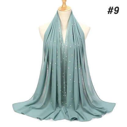 2024 hot sale women plain bubble pearl chiffon scarf Head hijab wrap solid shawls headband foulard femme muslim hijabs stores