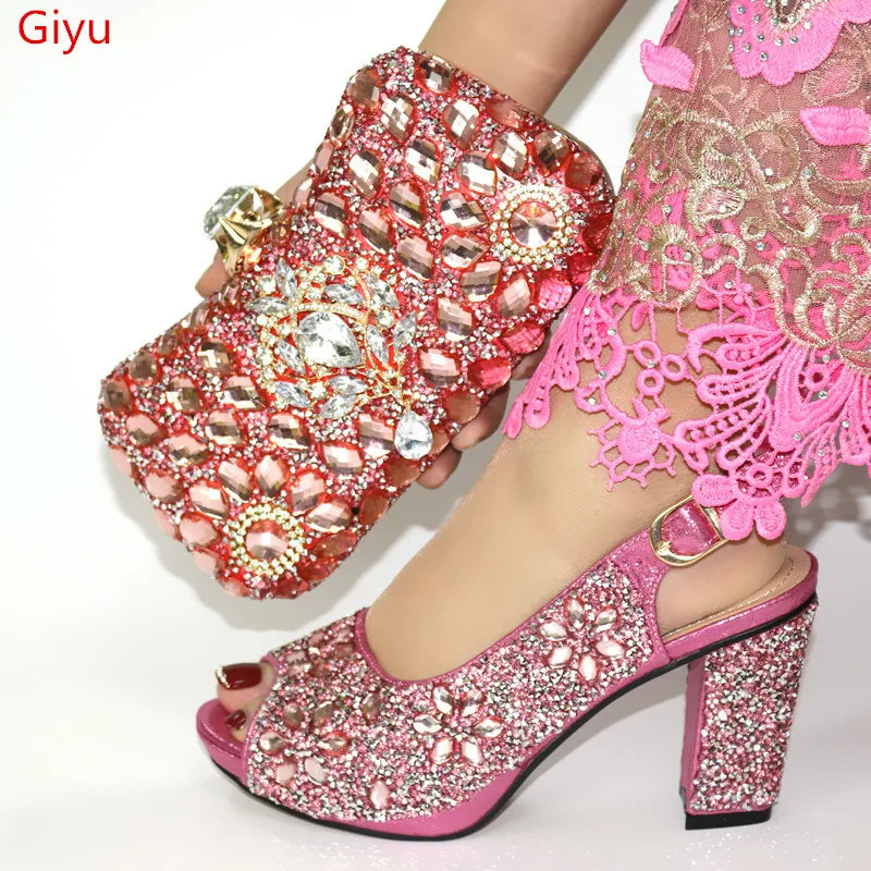 Doershow Women Shoes and Bags To Match Set Italy Party Pumps Italian Matching Shoe and Bag Set for Party shoes! 1-2
