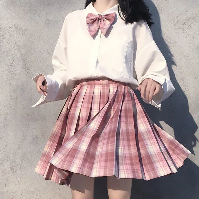 School Girl Uniform Pleated Skirts Japanese School Uniform High Waist A-Line Plaid Skirt Sexy JK Uniforms for Woman Full set