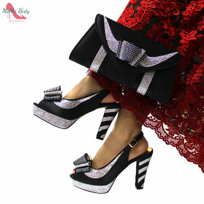 2024 High Quality Fashion Nigerian Women Shoes Matching Bag Set in Royal Blue Color Specials Design with Appliques for Party