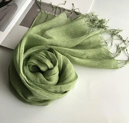 55*180cm Fashion Soft Solid Women 100% Linen Flax Tassel Scarf Summer Travel Sunscreen Long Shawl Elegant Hijab Women Foulard
