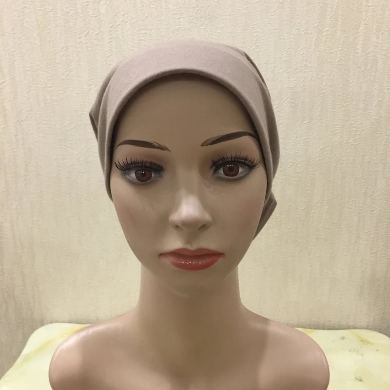 H066 Plain tube hat with cardboard underscarf Muslim Turban Pure Color Stretch Inner Hijabs Women Head Scarf Under Hijab Bonnet