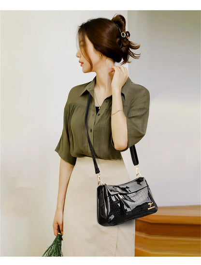 3 Layers Women Handbag Purses Luxury Designer Patent Leather Shoulder Messenger Crossbody Bags for Female Vintage Sac A Main New