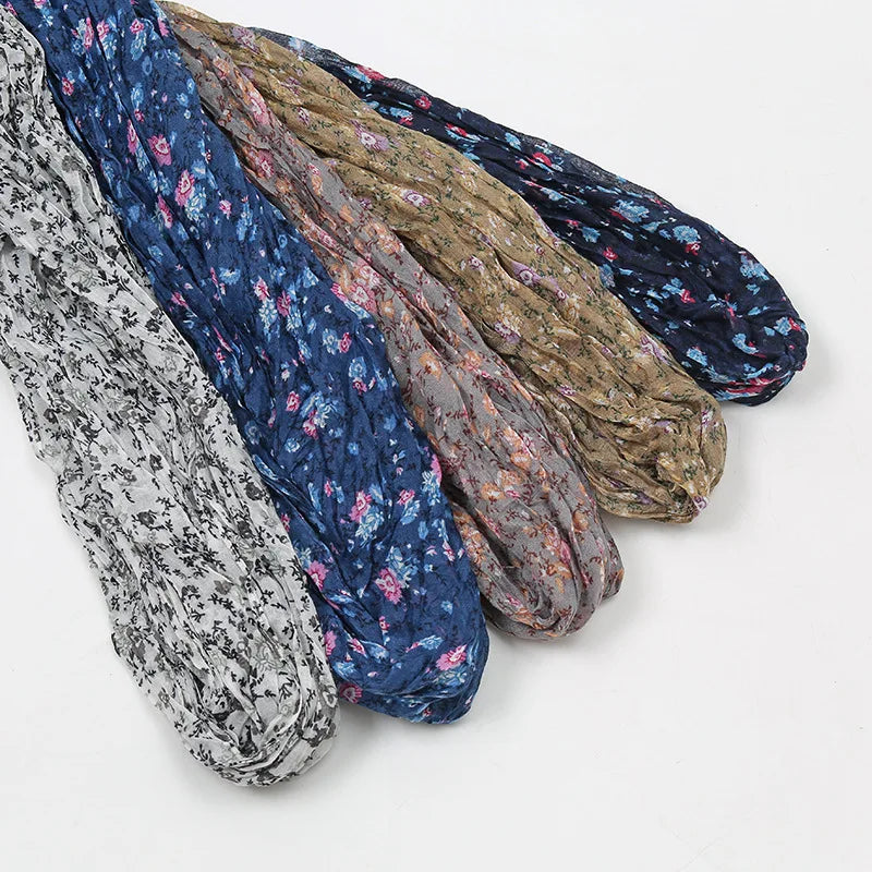 Spain Lovely Polka Floral Crinkle Viscose Shawl Scarf Lady Soft Thin Beach Wrap Pashmina Stole Bufandas Muslim Hijab 175*85Cm