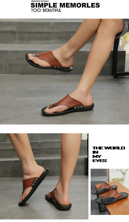 YRZL Slippers Summer Flip-Flops for Men Beach Slippers Brown Sandals Comfortable Shoes Non-Slip Bathroom Shoes  Men Slides