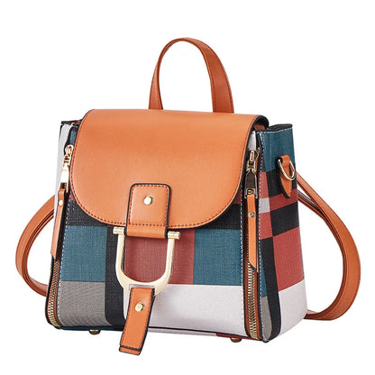 4 Pcs Set Ladies HandBags Large Capacity Handbags Plaid Color Backpack For Female PU Leather Fashion Tote Shoulder Crossbody Bag