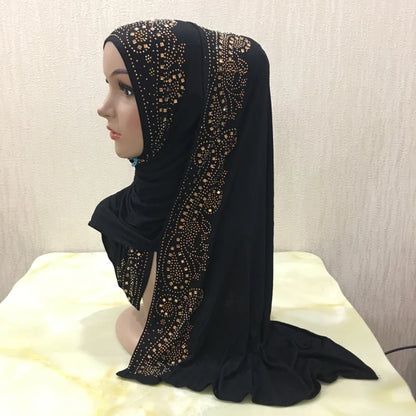 H099 high quality soft jersey scarf with stones pull on modal headscarf women's hijab islamic female shawl headwrap
