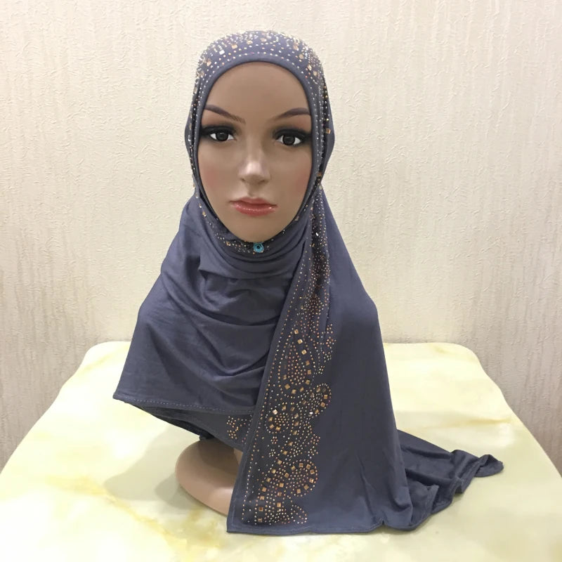 H099 high quality soft jersey scarf with stones pull on modal headscarf women's hijab islamic female shawl headwrap