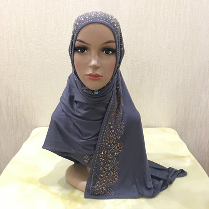 H099 high quality soft jersey scarf with stones pull on modal headscarf women's hijab islamic female shawl headwrap
