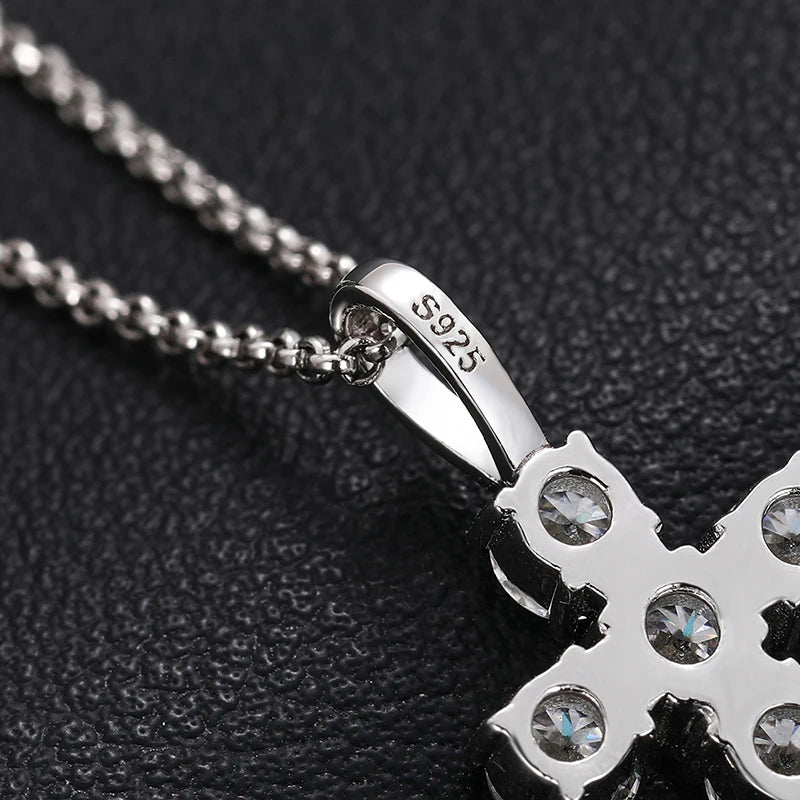 1.8ctw 4mmX6 Round Cut EF VVS1 Moissanite 925 Silver Christian Religious Rock Cross Pendant Necklace Luxury Girlfriend Xmas Gift