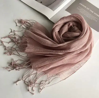 55*180cm Fashion Soft Solid Women 100% Linen Flax Tassel Scarf Summer Travel Sunscreen Long Shawl Elegant Hijab Women Foulard