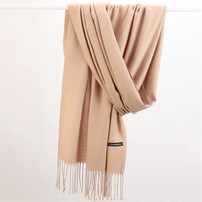 Fashion Solid Color 2023 Women Scarf Winter Hijabs Tessale Tassels Long Lady Shawls Cashmere Like Pashmina Hijabs Scarves Wraps