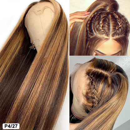 Premium Highlights Blonde Colored 13x6 HD Lace Front Human Hair Wigs Tuneful Malaysian Straight HD Transparent Lace Frontal Wig