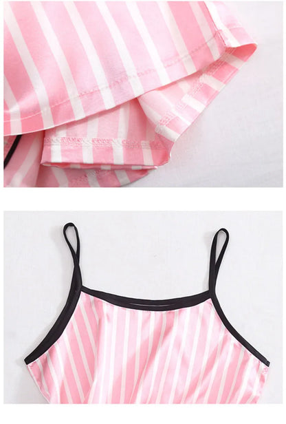 Women's Plus Size 7 Piece Soft Smooth Rayon Pajama Set, V-Neck Loungewear, Pink Striped Sleepwear
