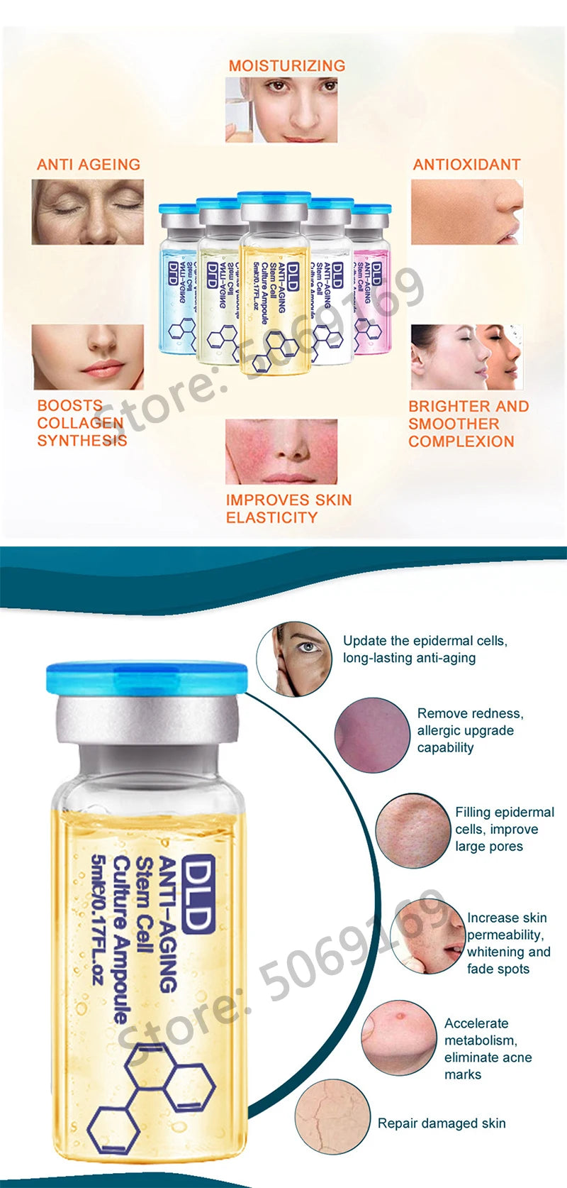 5ml Hyaluronic Acid Peptide Facial Serum BB Cream Glow Ampoule Kit Niacinamide Moisturizing Hydration Skin Rejuvenation Beauty