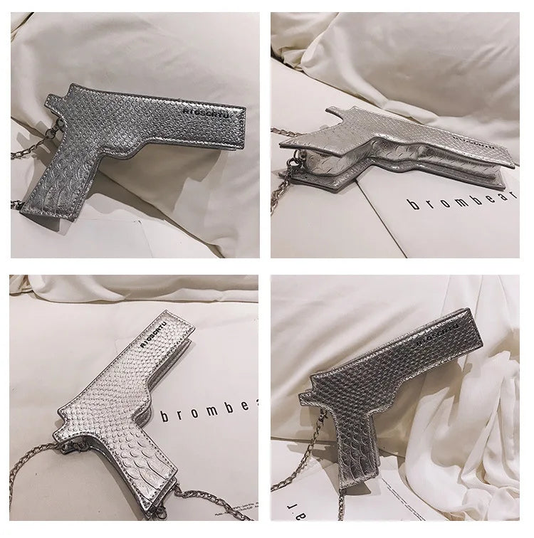 YoReAi New 3D Gun Shaped Chains Women Shoulder Bags Luxury Leather Crossbody Bag Lady High Quality Small Purses Clutch for Girls