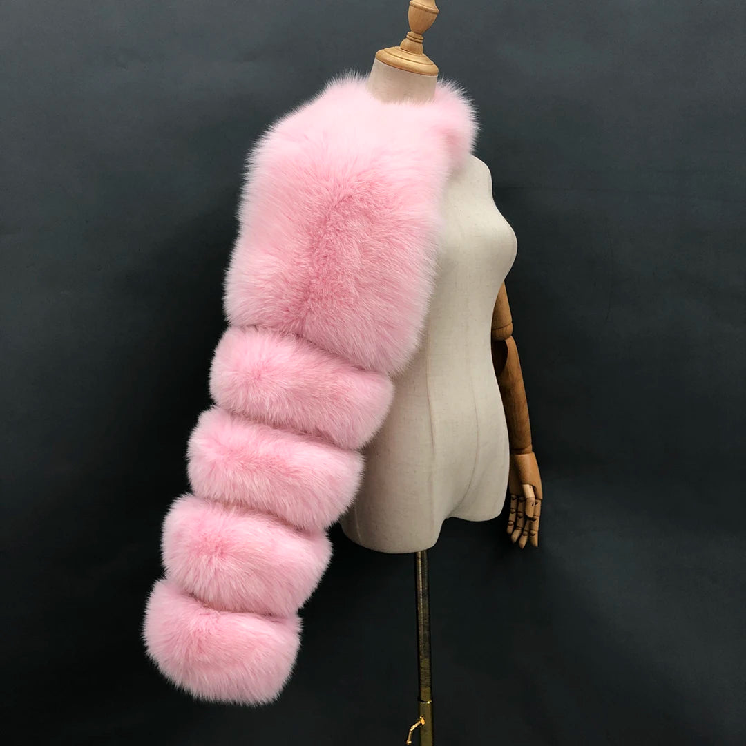 Fur Sleeve Women Fashion Luxury Real Fox Fur Coat Single Sleeve New Arrival