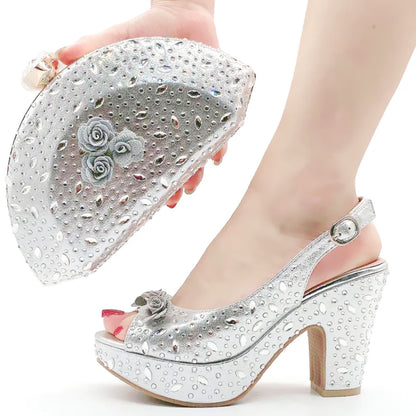 New Arrival Italian Women Shoes and Bag Set Decorated with Rhinestone In Party African Italian Shoes and Bag Set Party Shoes Bag