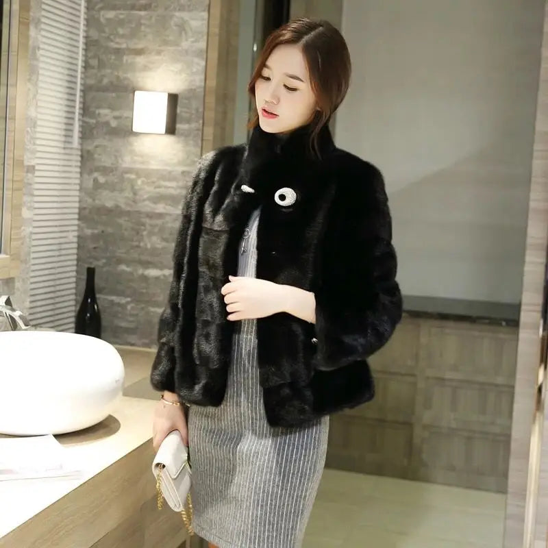 Women's Real Mink Fur Jacket Short Coat European Street Style Warm Casual Fashion Ladies Outerwear