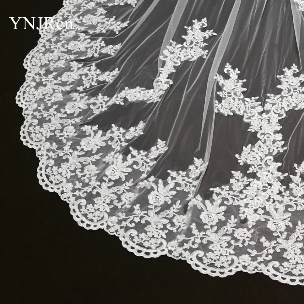 White Ivory Bridal Veil 3 m 4 m 5 m One Layer Wedding Veil With Comb Lace Bridal Veils Appliqued Cathedral Wedding Accessorie