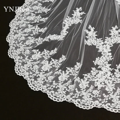 White Ivory Bridal Veil 3 m 4 m 5 m One Layer Wedding Veil With Comb Lace Bridal Veils Appliqued Cathedral Wedding Accessorie