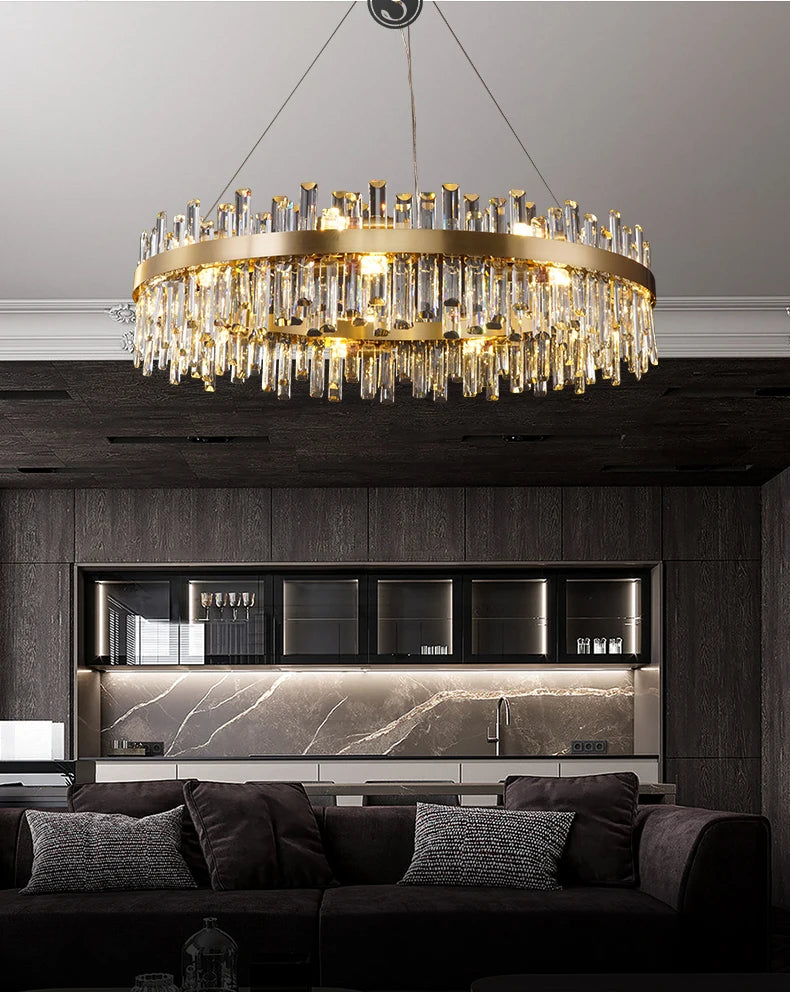 LED Postmodern Golden Chrome Silver Round Oval Crystal Chandelier Lighting Suspension Luminaire Lampen For Dinning Room