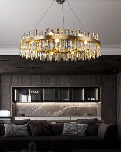 LED Postmodern Golden Chrome Silver Round Oval Crystal Chandelier Lighting Suspension Luminaire Lampen For Dinning Room