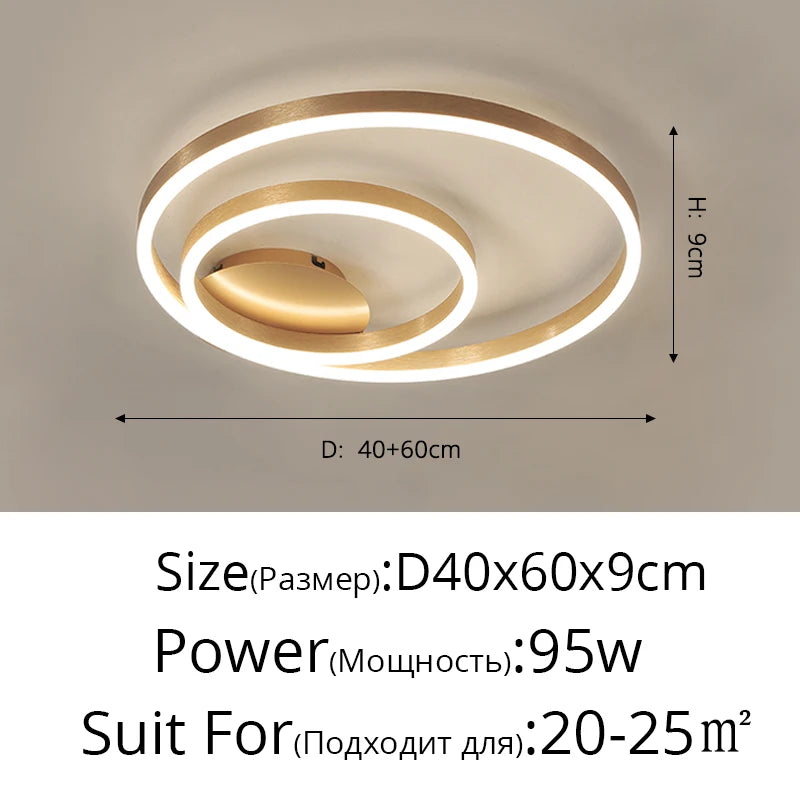 Nordic Creative Round Circle Chandeliers For Bedroom Living Room Restaurant Lighting Golden Coffee Lustre Ring Ceiling Lights