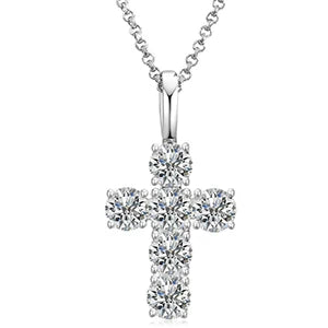1.8ctw 4mmX6 Round Cut EF VVS1 Moissanite 925 Silver Christian Religious Rock Cross Pendant Necklace Luxury Girlfriend Xmas Gift