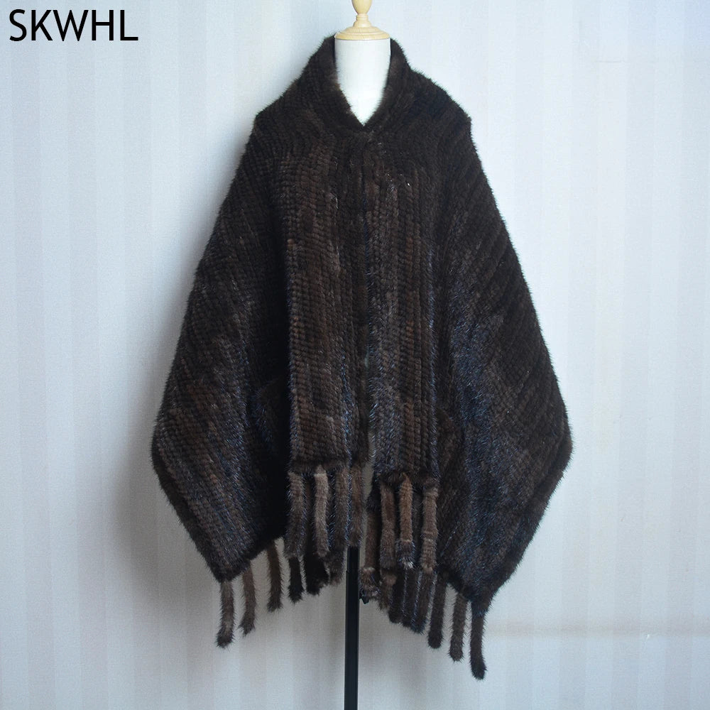 2026 Lady Luxury Authentic Mink Fur Shawl Scarf Winter 100%Natural Mink Fur Real Scarf Shawl Fashion Genuine Mink Fur Ponchos