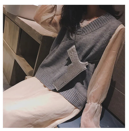 YoReAi New 3D Gun Shaped Chains Women Shoulder Bags Luxury Leather Crossbody Bag Lady High Quality Small Purses Clutch for Girls