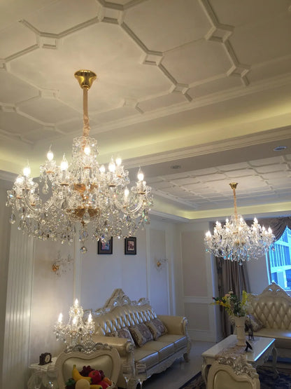 Modern European Style Gold/Silver Clear Crystal Chandelier K9 Hanging Light Fixture Clear Crystal Home Lighting Decor