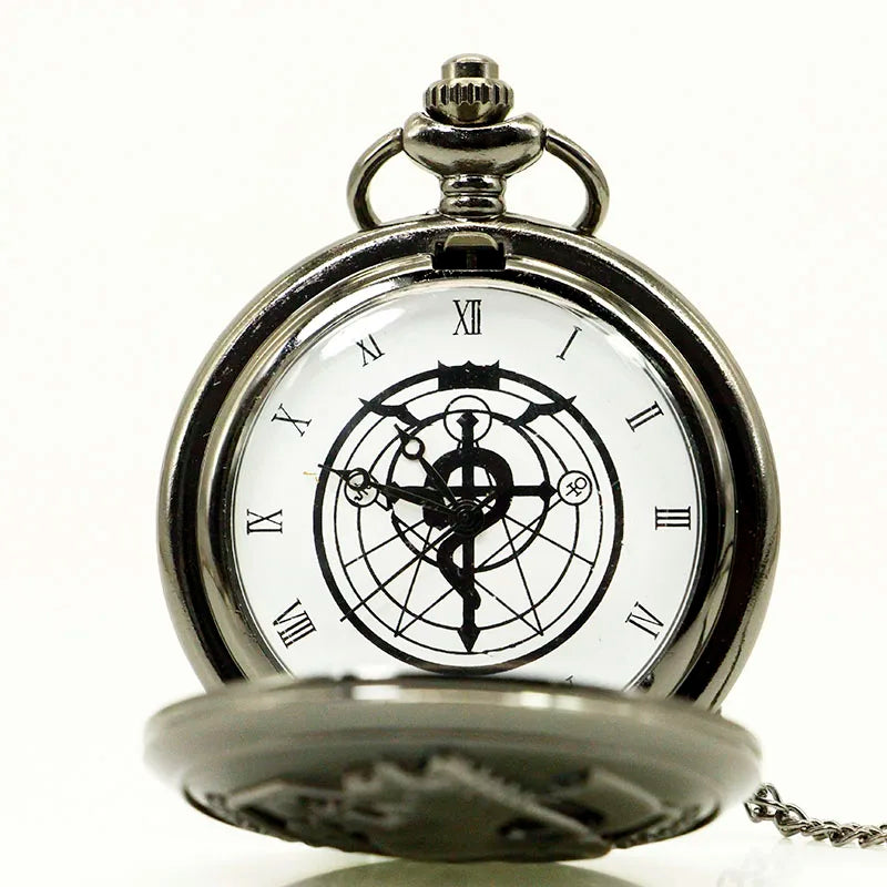 Vintage FullMetal Alchemist Edward Elric Cosplay Pocket watch Dull Polish Brown Hollow Men's Quartz Pocket Watch