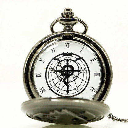 Vintage FullMetal Alchemist Edward Elric Cosplay Pocket watch Dull Polish Brown Hollow Men's Quartz Pocket Watch