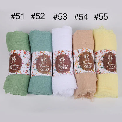 12pcs/lot Plain Wrinkle Wrap Cotton Viscose Long Shawl Scarf Women Crinkle Hijab Shawl Muslim Head Hijab scarf wholesale