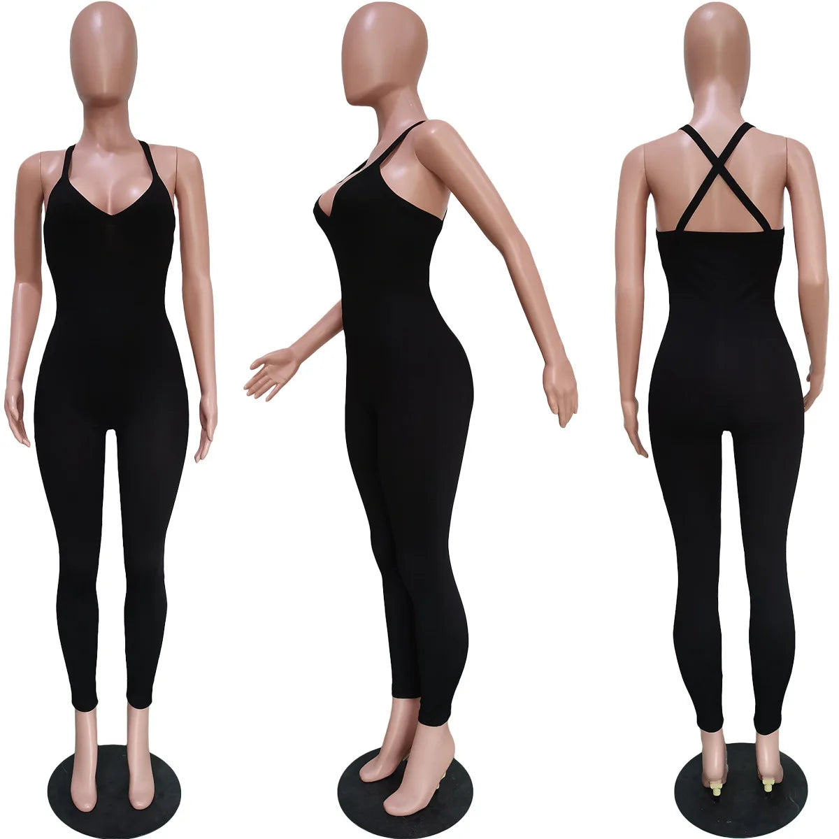 Sexy Cleavage Jumpsuits Women Classic Simple Casual Sporty Wear Sleeveless V-Neck Back Criss Cross Active Casualwear
