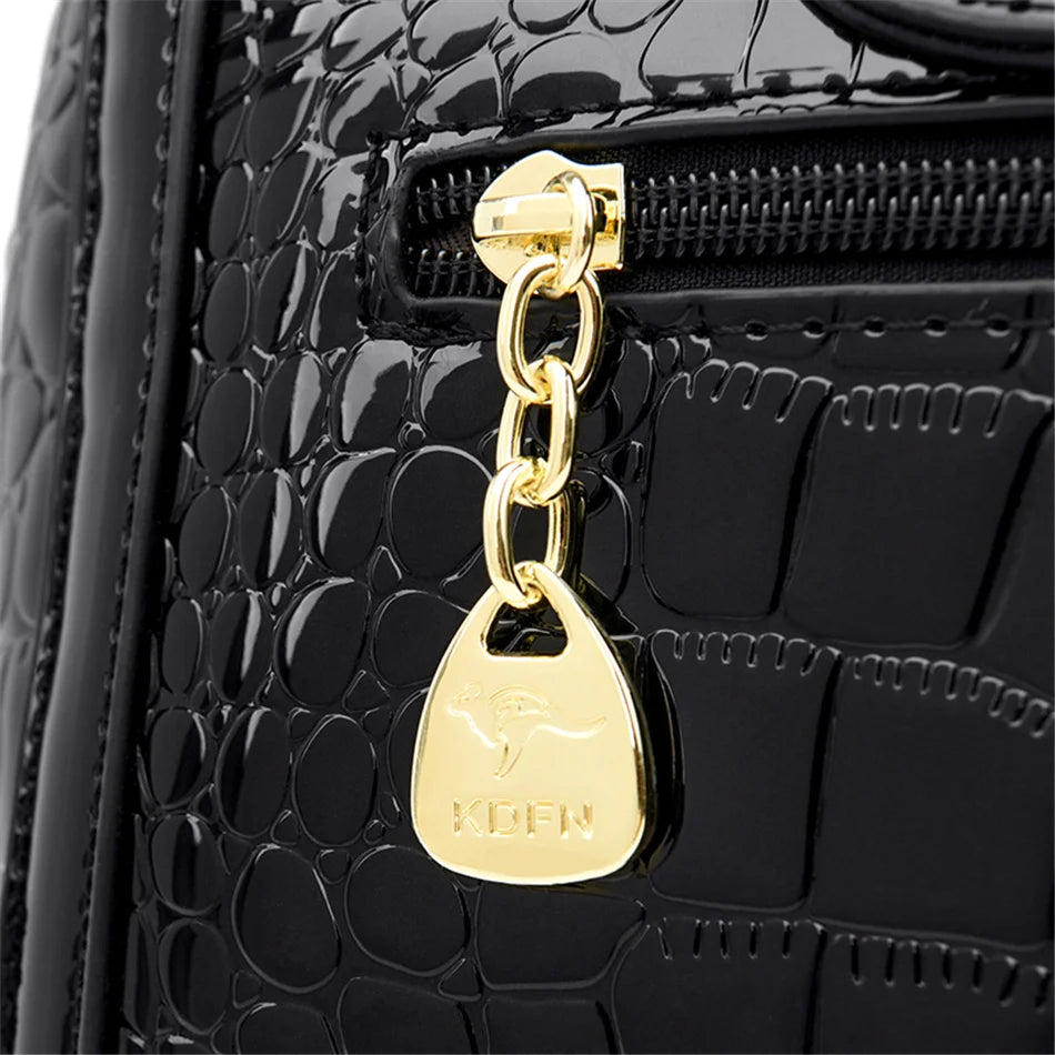 Luxury Patent Leather Handbags for Women Designer Crocodile Pattern Women's Shoulder Crossbody Bag New Ladies Messenger Purses