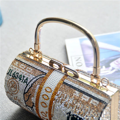 Luxury Money Clutch Rhinestone Purse 10000 Dollars Stack of Cash Evening Handbags Shoulder Wedding Dinner Bag 8 Color Wallet