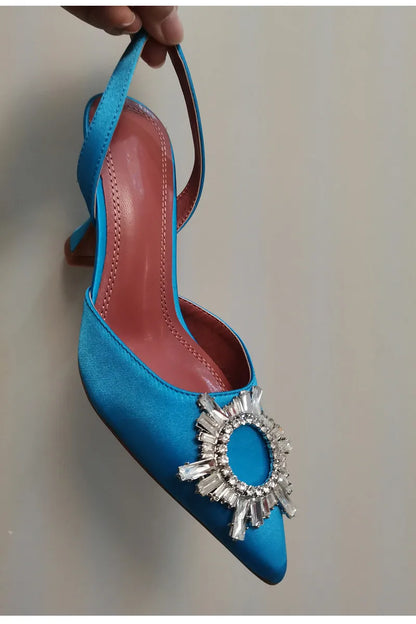2025 Brand women Pumps luxury Crystal Slingback High heels Summer bride Shoes Comfortable triangle Heeled Party Wedding Shoes