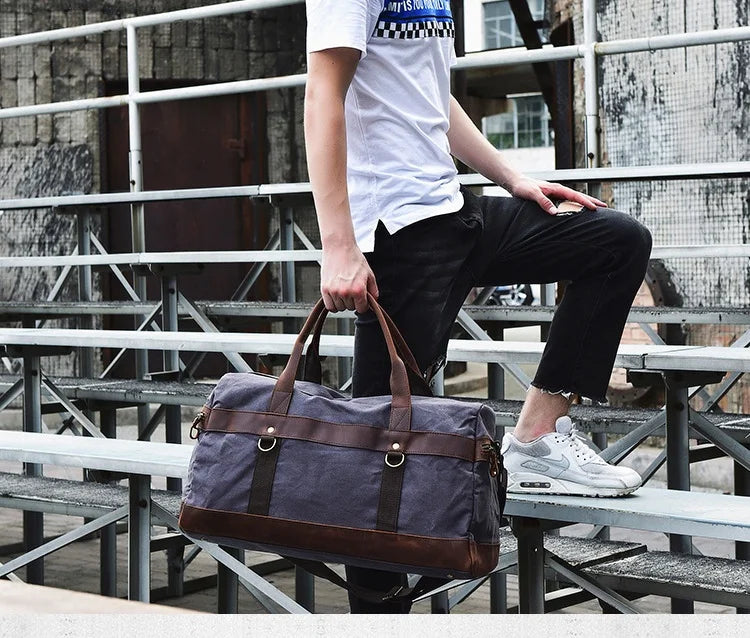 WaterProof Waxed Canvas Leather Men Travel Bag Hand Luggage Bag Carry On Large tote Vintage Men Duffle Weekend Bag big Overnight
