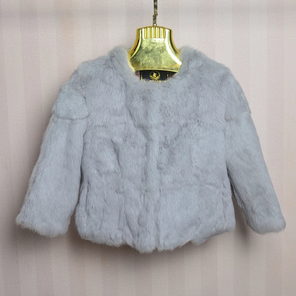 Genuine Full Pelt Fur Jacket Women's Design Rabbit Fur Coat Natural Wholeskin Fur Coat O-Neck Fashion Slim Thin Rabbit Fur Coat