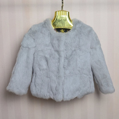 Genuine Full Pelt Fur Jacket Women's Design Rabbit Fur Coat Natural Wholeskin Fur Coat O-Neck Fashion Slim Thin Rabbit Fur Coat