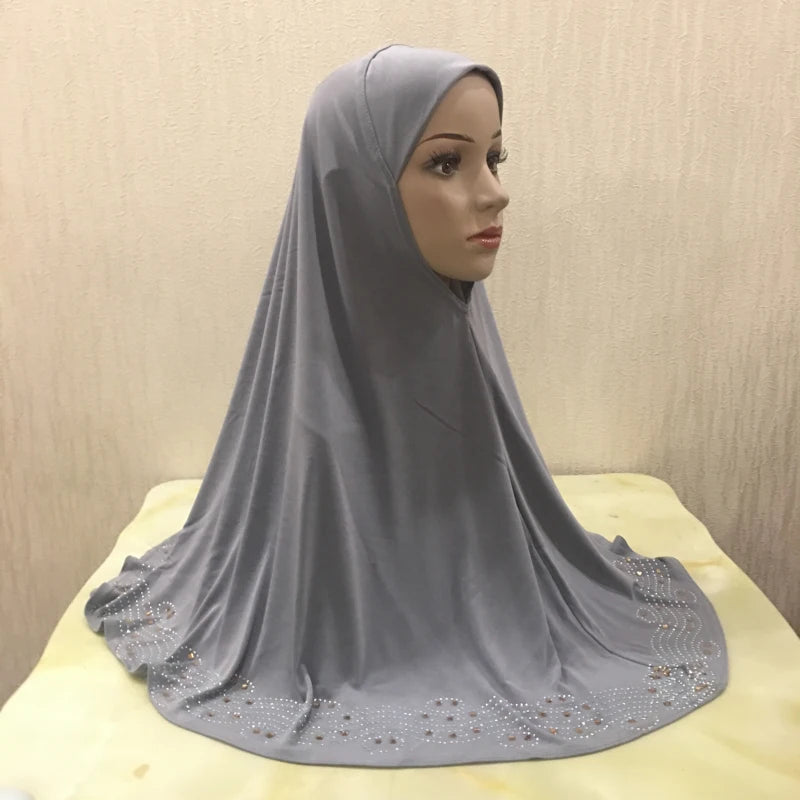 H001 Adults big size muslim hijab scarf with rhinestones islamic headscarf hats armia pull on headwrap ramadan gift