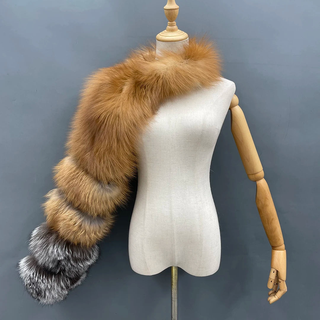 Fur Sleeve Women Fashion Luxury Real Fox Fur Coat Single Sleeve New Arrival