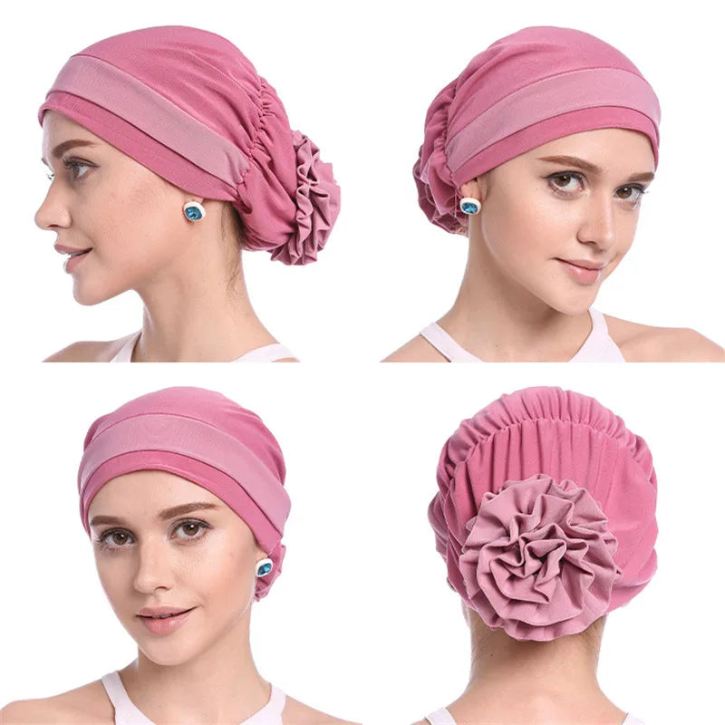 H133 Forehead two colors Turban hijab Stretch Inner Hijabs Full cover Caps Ready To Wear Women Head Scarf Under Hijab Bo