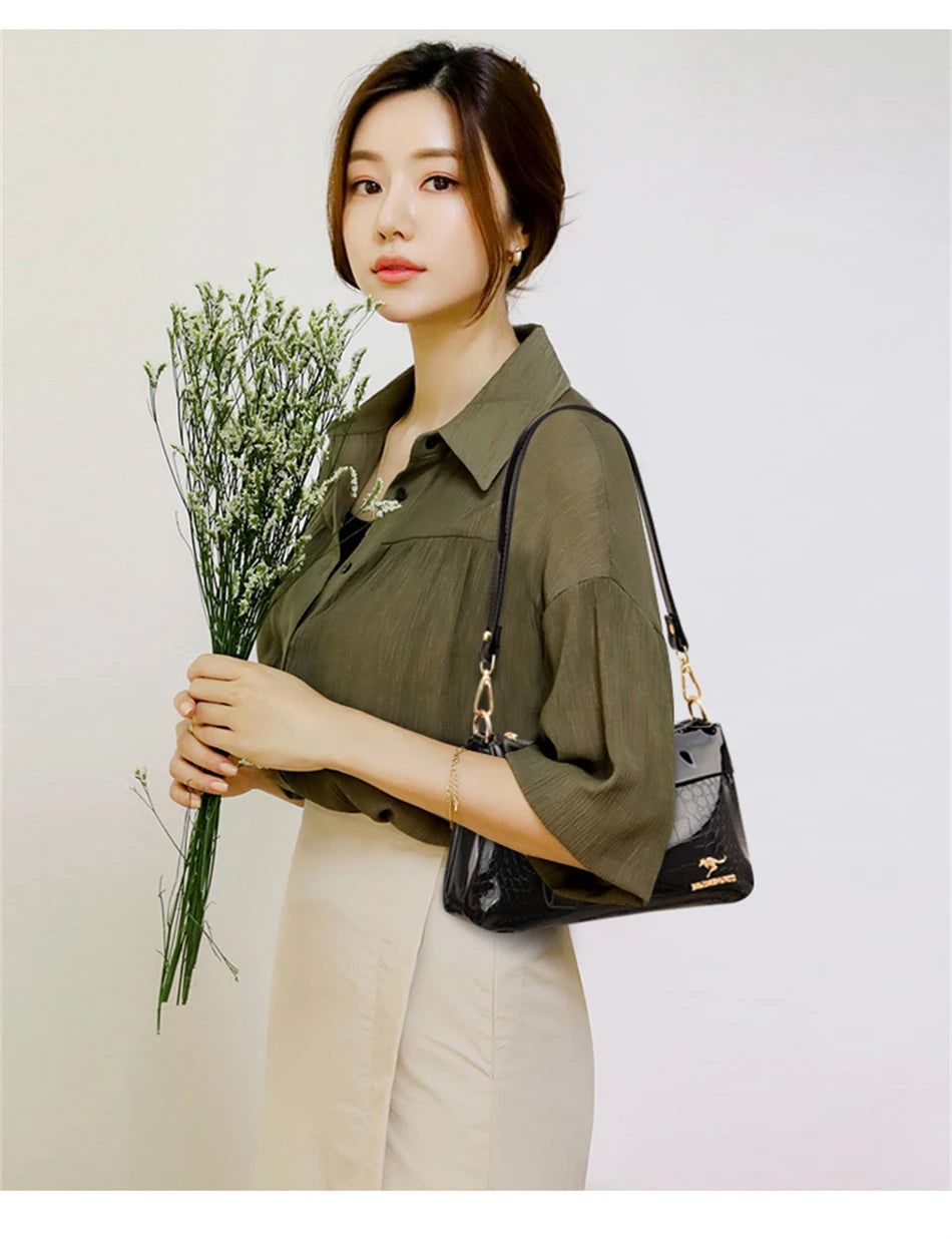 3 Layers Women Handbag Purses Luxury Designer Patent Leather Shoulder Messenger Crossbody Bags for Female Vintage Sac A Main New